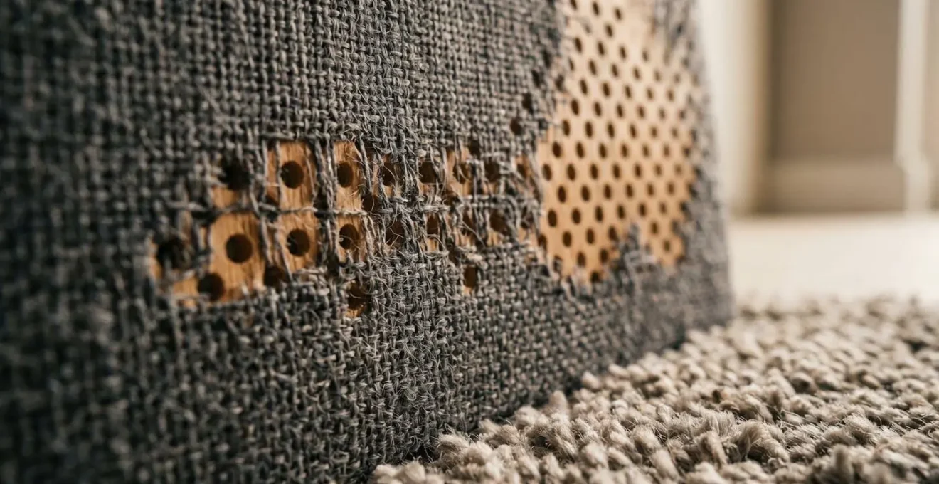 Close-up view of acoustic wall panels with visible texture and sound-absorbing materials in a hotel relaxation area