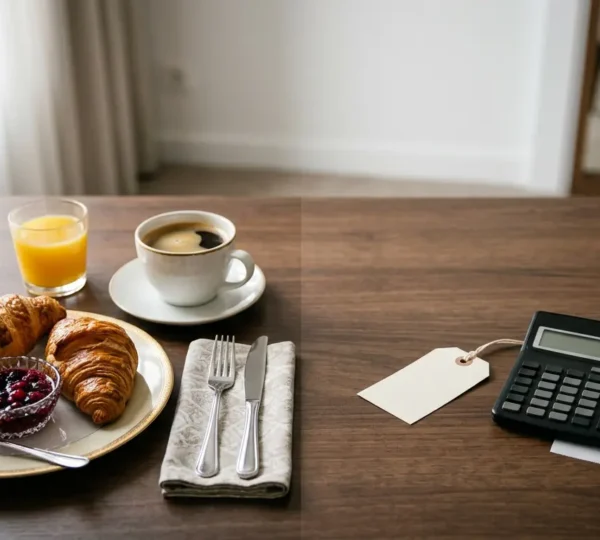 Hotel breakfast pricing concept showing value assessment