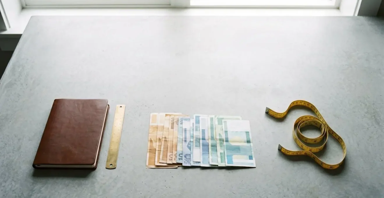 A minimalist scene showing contrasting budget planning approaches through symbolic objects representing fixed versus flexible financial strategies
