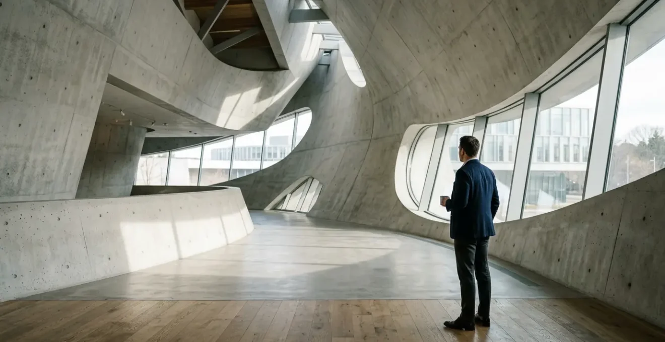Professional seeking creative inspiration in a novel architectural environment