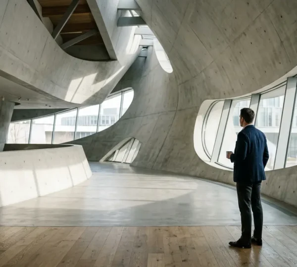 Professional seeking creative inspiration in a novel architectural environment