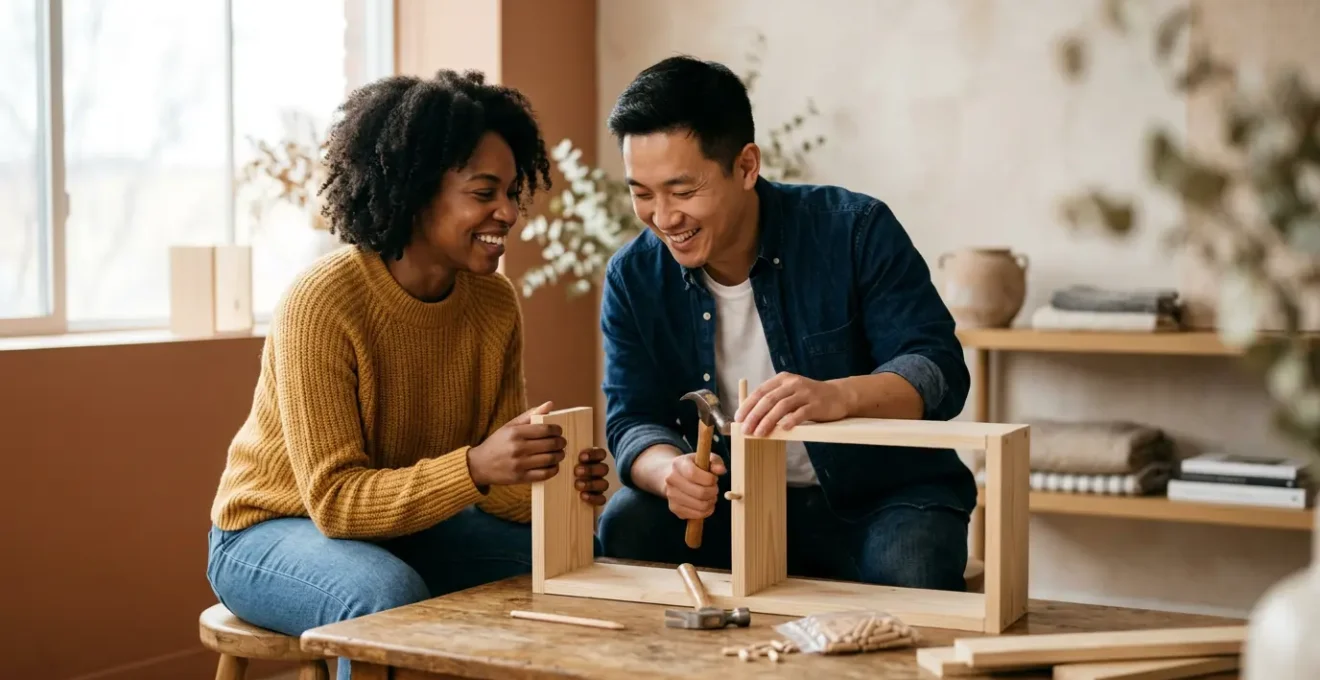 A couple engaged in a novel shared activity together in natural light