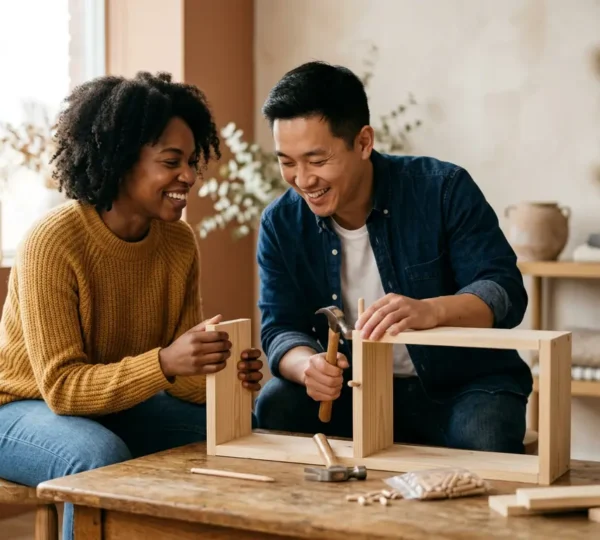 A couple engaged in a novel shared activity together in natural light