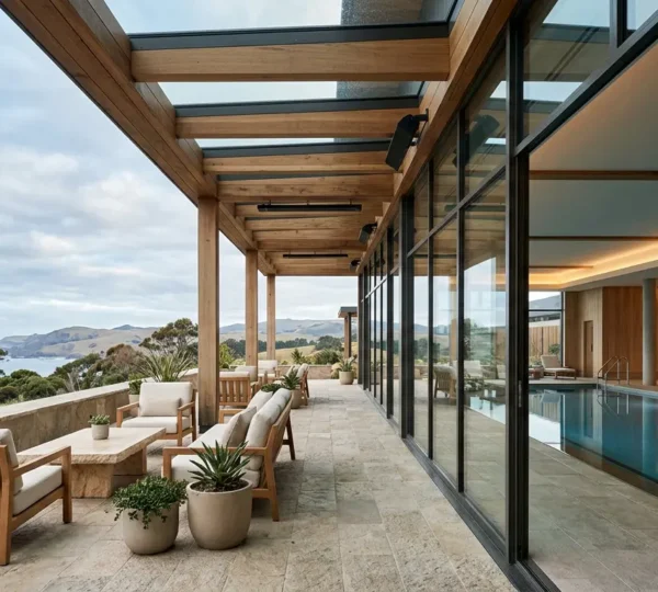 Modern hotel showcasing both indoor and outdoor recreational facilities ready for year-round guest enjoyment