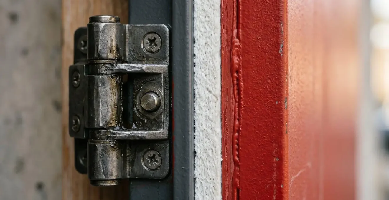 Close-up detail of fire safety features on a compliant hotel fire door
