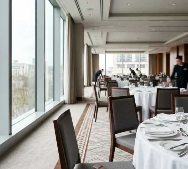Professional corporate business event in an upscale hotel setting with attention to detail and service excellence