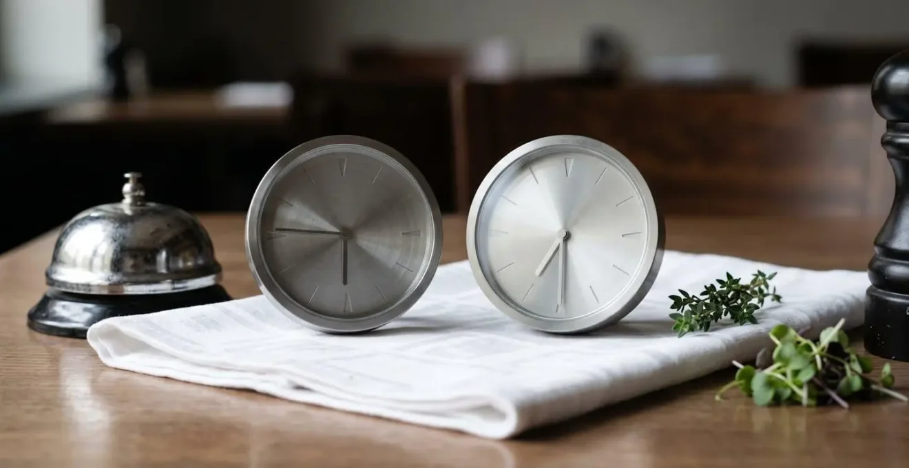 Visual representation of hotel kitchen workflow showing off-peak versus peak service times