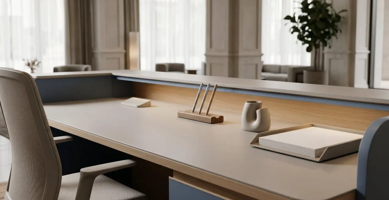 Hotel front desk workspace showing reservation management with family booking coordination