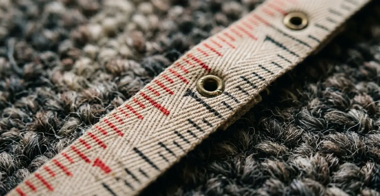 Macro detail of measuring tape on hotel room floor texture representing international room size standard variations