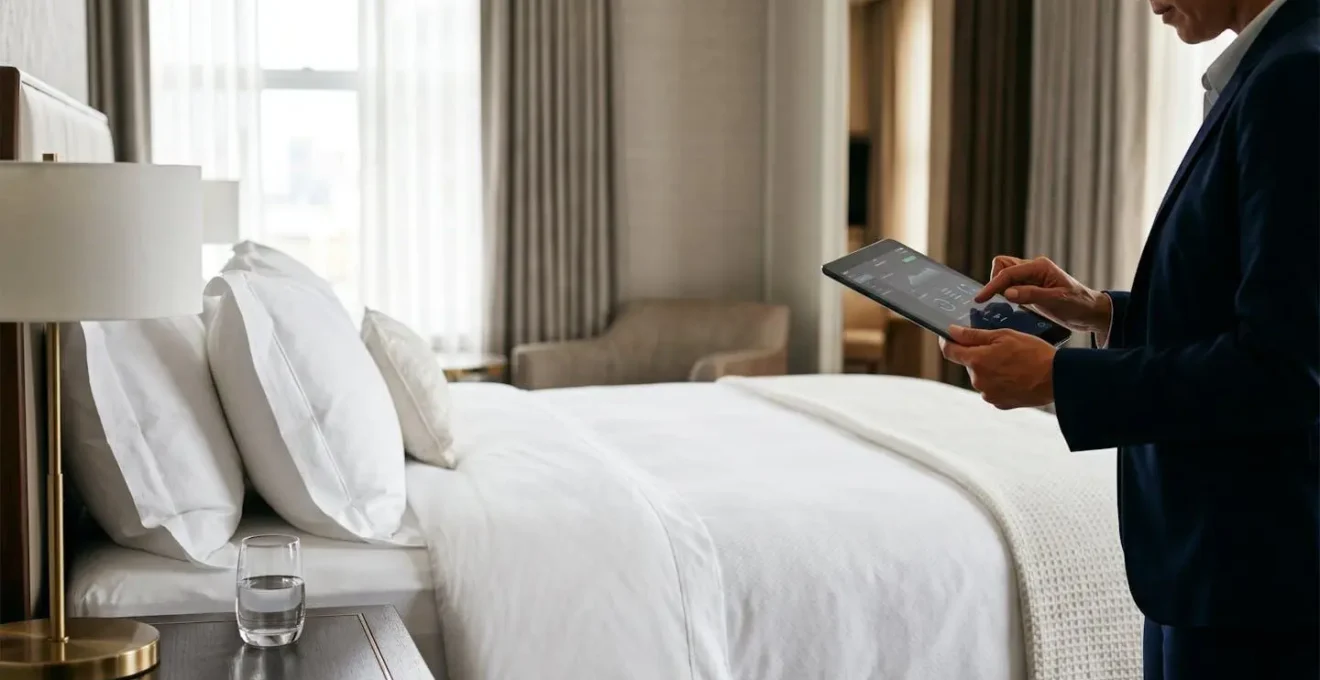 Detailed hotel service quality inspection showing professional evaluation of guest experience standards