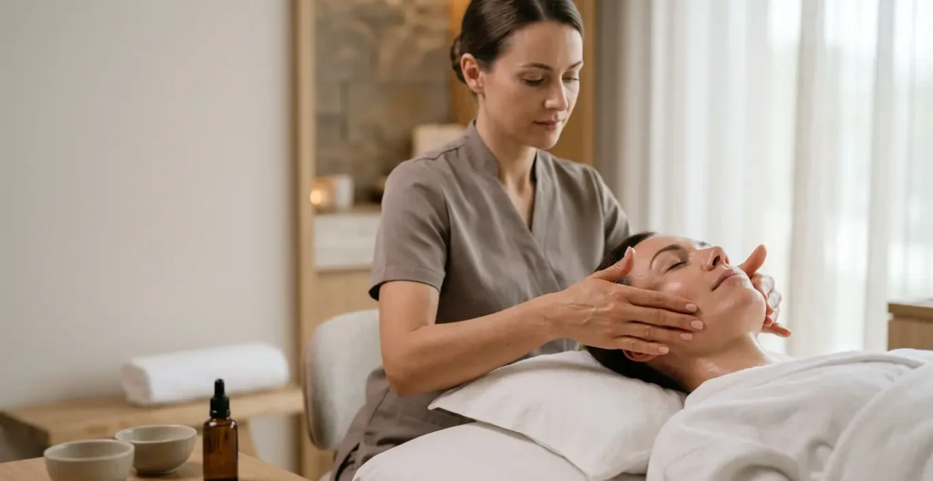 Professional aesthetician performing hydrating facial treatment in luxury hotel spa environment