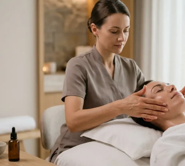 Professional aesthetician performing hydrating facial treatment in luxury hotel spa environment