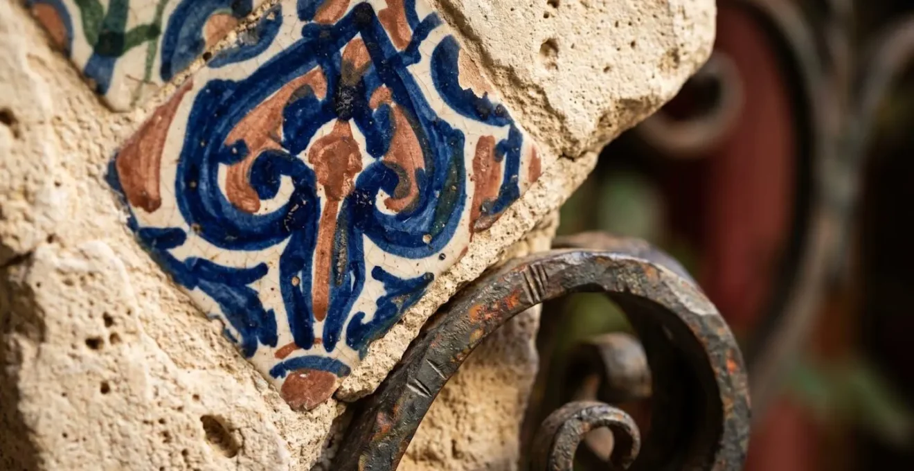 Close-up detail of authentic Spanish hotel architecture featuring traditional regional craftsmanship and materials