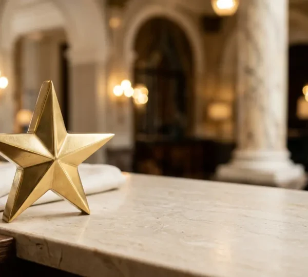 Hotel rating star symbol with subtle architectural elements representing classification standards for leisure travelers