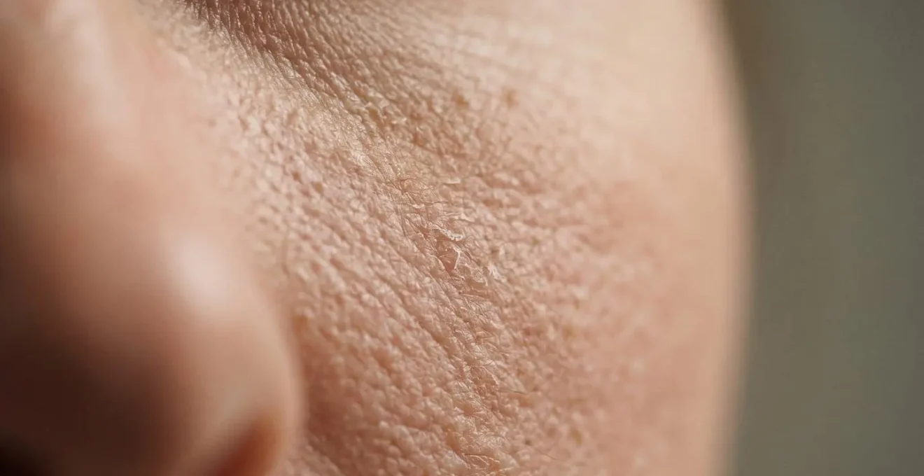 Macro close-up of dehydrated skin texture showing compromised moisture barrier
